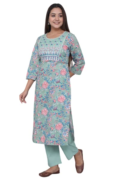 Kurti droit en coton de qualité supérieure et son pantalon imprimé chic