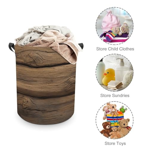 Cestas de madera de roble blanco envejecido, cesta de lavandería, impermeable, plegable, cesta de almacenamiento para ropa sucia, cesta de lavandería para sala de estar y baño - imagen 3