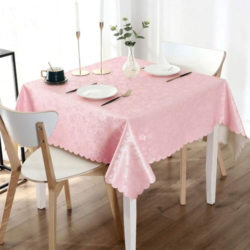 Image of Smiry Square Table Cloth, Waterproof Heavy Duty Vinyl Tablecloths, Wipeable Washable Table Cover for Kitchen, Dining Room & Valentines(Pink, 54 inch X 54 inch)