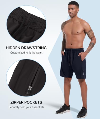 SIHOHAN Men's Gym Shorts 7 Inch Sports Shorts Quick Dry Running Athletic Lightweight Workout Short with Zipper Pockets (Black, S) - Image 4