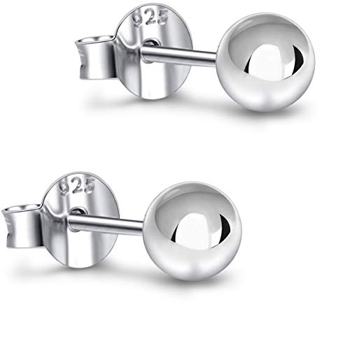 Savlano 925 Sterling Silver 18K Gold Plated Ball Stud Earrings For Women, Girls & Men (White, 6Mm) #TOP19