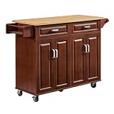 Lyromix Walnut 54' Rolling Kitchen Island on Wheels, Large Kitchen Cart with Storage Cabinet, Portable Wood Island Table with 2 Drawers and Spice Rack & Towel Rack, Brown