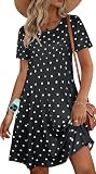 elescat Women's T Shirt Sundress Swing Loose Casual Summer Beach Plus Size Dresses with Pockets(Black Wave Point,2XL)