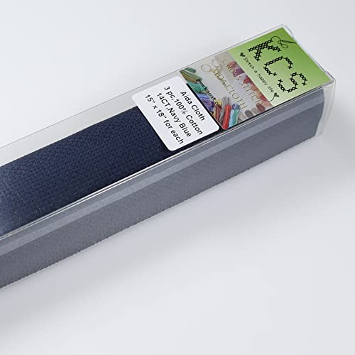 Image of KCS 3 pc of 15 inch x 18 inch Counted Cross Stitch Cotton Aida Cloth Needlework Rolled Fabric Box,14CT,Navy Blue