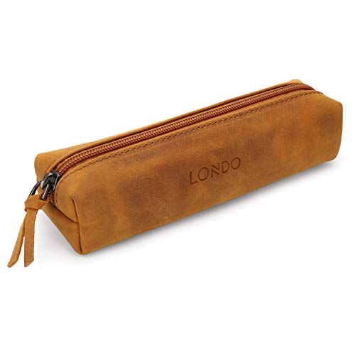 Preisvergleich Produktbild Londo Echt Leder Federmäppchen mit Reißverschluss - Bleistift Beutel (Camel)