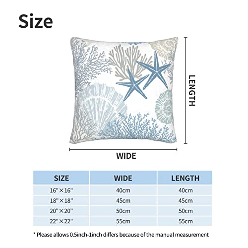 Nautical Coastal Throw Pillow Covers Set of 2 Ocean Themed Beach Seashell Coral Starfish Couch Pillow Cases Outdoor Sofa Cushion Cover Modern Decor for Bed Living Room, 18" x 18" - Image 4