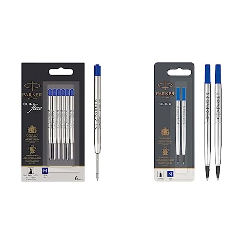 Parker Kugelschreiberminen | mittlere Schreibspitze | blaue QUINKflow Tinte | 6 Ersatzminen für Kugelschreiber & Ersatzminen für Tintenroller | mittlere Spitze | blaue QUINK Tinte | 2 Stück