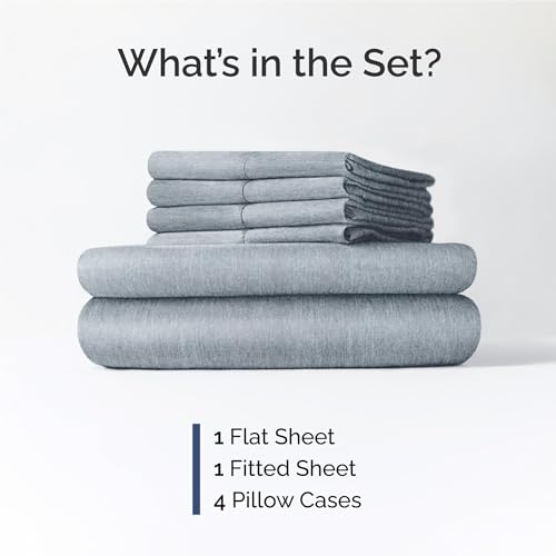 Image of Full 6 Piece Bed Sheet Set - Breathable & Cooling Sheets - Heathered Blue | Ultra-Soft Hotel Luxury Bedding Set with 8-16 Inch Deep Pockets, 1 Flat & 1 Fitted Sheet & 4 Pillowcases, Wrinkle & Fade Free