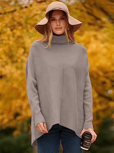 Image of ANRABESS Womens Casual Fall Sweater Turtleneck High Neck Batwing Sleeve Oversized Sweater Dress