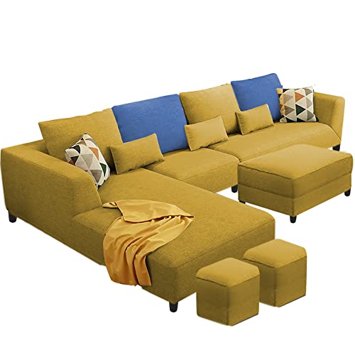 Image of Galib LHS 8 Seater L Shape Sofa Set for Living Room (Yellow Fabric)