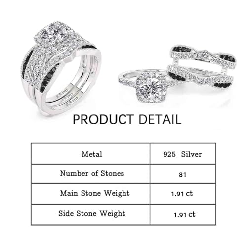 Jeulia 1.9CT Interchangeable Engagement Ring Set - Sterling Silver Black & White Bow Knot Design Wedding Bridal Ring with Gift Box2