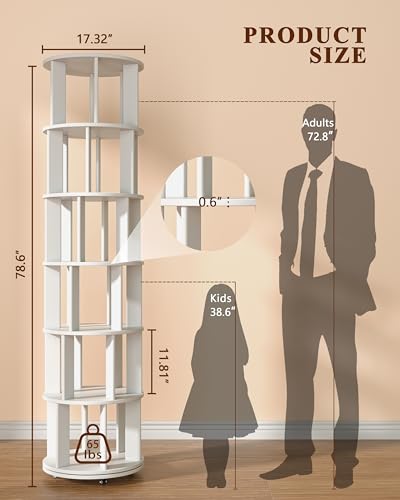Image of IUNVR 6 Tier Rotating Bookshelf Tower Spinning Bookshelf with Swivel Wheels Book Shelf Rotating Storage Tower for Kids Adult, Narrow Solid Wood Revolving Bookcase Organizer for Bedroom Living Room