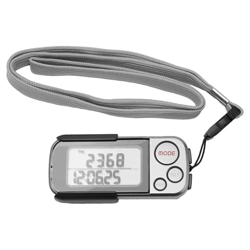 FUANA Compteur de pas avec clip et corde de voie, podomètre portable pour la marche, mémoire de 30 jours, suivi kcal et kkm, argenté