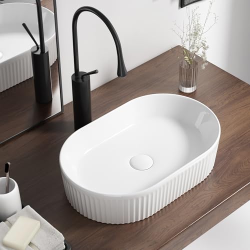 Oval Vessel Sink 20 Inch Above Counter - White Ceramic