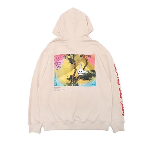 Cactus Pack Men's Pullover Hoodie Kid See Ghosts Graphic Print Hoodies Long Sleeve Hooded Sweatshirt Apricot
