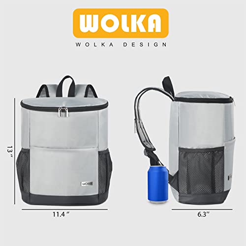 Wolka Insulated Cooler Backpack Outdoor - Leak Proof Backpack Cooler 30 Cans, Waterproof Lightweight Cooler Bag For 12H Hot/Cold Retention - Portable Soft Cooler For Travel, Camping, Beach -Gray #TOP5