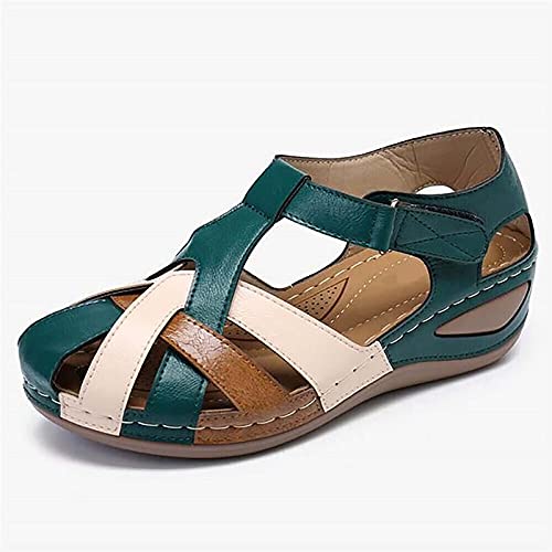 Pantuflas de Cuero para Verano, cómodas, Estilo Vintage, Informales, para Playa, con Punta Cerrada, Tipo Mules, Sandalias de cuña, Zuecos calados, Pantuflas con Tiras Cruzadas y Plataforma,