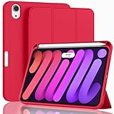 ZryXal for iPad mini 7 Case A17 Pro 2024/iPad Mini 6 Case 2021 8.3 Inch with Pencil Holder, iPad mini 7th/6th Generation Case with Soft TPU Back and Auto Sleep/Wake, Red