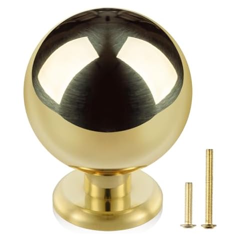 QOGRISUN 5-Pack Unlacquered Brass Cabinet Knobs, Round Ball Gold Knobs for Dresser Drawer, 1.1-Inch Diameter, Sphere Cabinet Pulls, Polished Brass Finish Cover