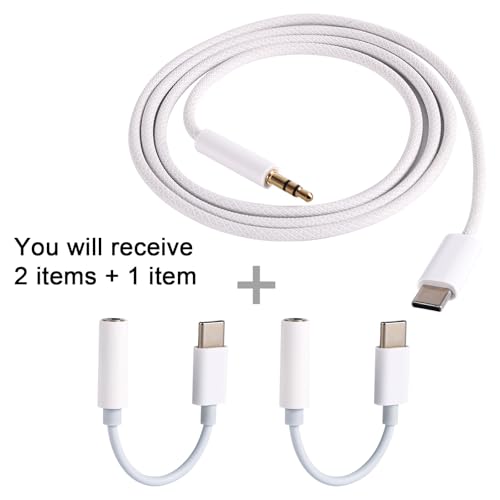 BTFO 2stk USB C auf 3,5mm Audioadapter mit 90cm Aux Kabel, Typ C auf Aux Kabel Hi-Fi Kopfhöreradapter für Auto Stereo Kompatibel mit iPhone 17/16/15 Samsung S25/S24/S23 iPad MacBook Pixel