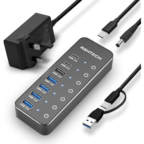 RSHTECH 7-Port USB C Hub with 10Gbps Speed Cover