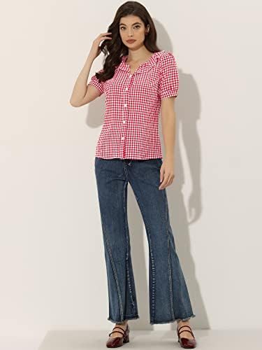 Allegra K Women's Gingham Square Neck Top - Ruffle Cap Sleeve Summer Blouse