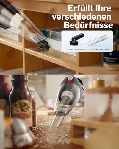 Powools Kabelloser Handstaubsauger mit 2 Filtern, Hochleistungs-Autostaubsauger mit Schnellladetechnologie, Tragbarer wiederaufladbarer Mini-Staubsauger, Rot, 14.3X4.6X4.0