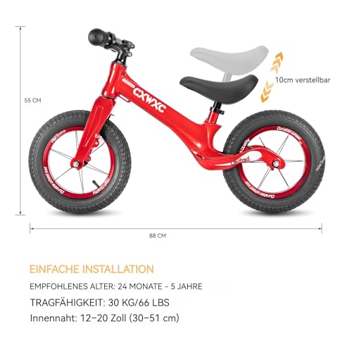 CXWXC Laufrad ab 2 Jahre Einzigartiger Magnesiumlegierung 12 Zoll Kinder Laufrad Tragfähigkeit von 30 kg Laufräder für 24-60 Monate Balance Bike – Bild 6