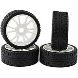Grey 1:8 RC Buggy Hex 17mm Double 6 Spoke Wheels Rubber Tires with H Pattern