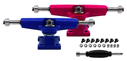Teak Tuning Fingerboard Spacer Trucks With Standard Tuning, Varsity Show - Pink And Blue - 32Mm Width - Tuned & Assembled #TOP12