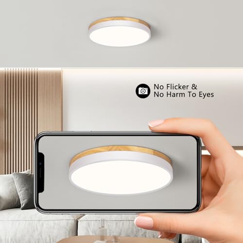 Image of Modern Wood White Flush Mount Ceiling Light 11.81 Inch