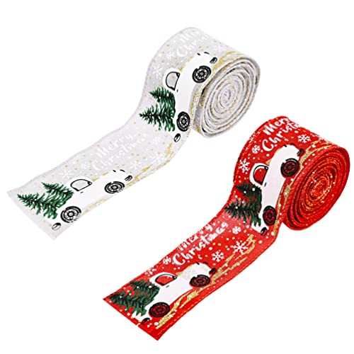 Kisangel 2 rolos de fita de Natal com bordas com fio, fita de embrulho de presente de Natal, projeto