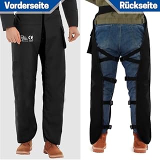 WISEPRO Pantaloni Antitaglio per Motosega, Gambali di Sicurezza a 8 Strati per Lavori Forestali, Grembiule Protettivo Regolabile con Protezione Frontale, Taglia Unica Nero