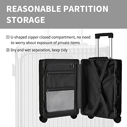 Caarany Versatile Aluminum Frame Carry-On Luggage With Usb Charging Port, Front Compartment, Tsa Lock, Airline Approved Carry On Hardside Suitcase With Spinner Wheels (Black, 20Inch) #TOP6