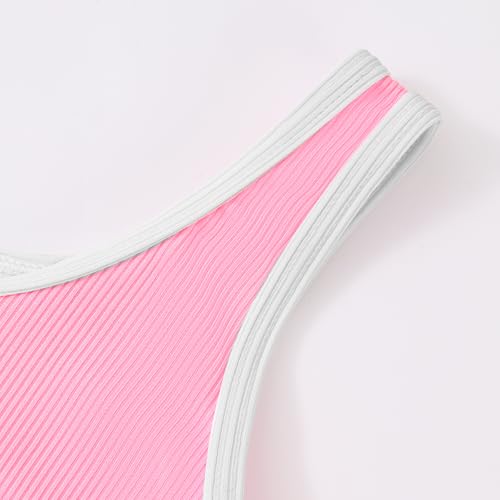 Girls 2 Piece Swimsuit Double Strap High Waist Sporty Bathing Suit Color Block Girls Bikinis Set Size 3-104