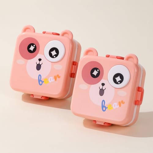 Image of YELONA 2-Layer Cartoon Shape Kids Lunch Box | Stainless Steel Inner, 3 Compartments | Airtight Leak-Proof BPA-Free Meal Box | 1120 ML + 70 ML Sauce Cup | School, Picnic Tiffin for Girls & Boys