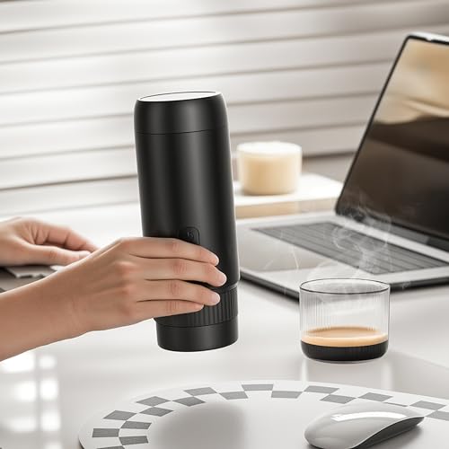 OrkeyDolk® 2-in-1 Tragbare Elektrische Espressomaschine, Reise-Kaffeemaschine für Camping, Auto-Kaffeemaschine mit USB-C, kompatibel mit Kaffeepulver und Kapseln für Wohnmobil, Wandern, Büro