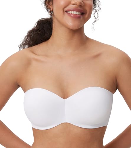 DELIMIRA Donna Reggiseno Senza Spalline Multifunzione con Ferretto Senza Cuciture Taglie Forti Senza Imbottitura Bianco 3B