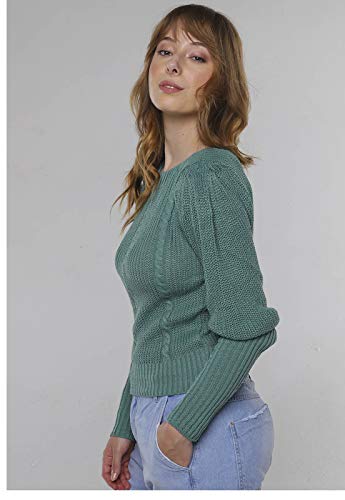 Suéter de Tricot Mangas Bufantes Gola Canoa Sob Verde Claro (M)