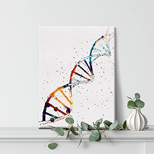 Watercolor Dna Science Art Canvas Painting Abstract Dna Single Helix Prints Art For Home Living Room Wall Decor Framed Genetics Artwork Gifts(12X15 Inch) #TOP4