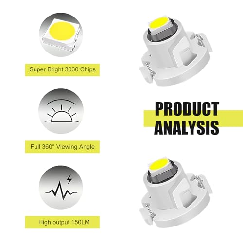 Image of 10 PCS Car T4.2 LED Bulbs, 12 V 3030 SMD High Brightness Dashboard Indicator Light, Plug and Play Wide Angle HVAC Climate Control Bulb, Interior Lighting Replacement for Car (White)