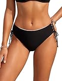 Blooming Jelly Womens Bikini Bottoms Cheeky String Thong Bathing Suit Bottom Reversible Full Coverage Mid Rise Side Tie Swim Briefs (Black with White,Medium)
