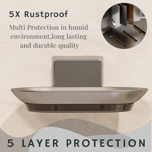 Image of Tenom Soap Stand for Bathroom Wall Mounted, Space Aluminum Soap Holder for Bathroom Stickable, Rustproof Soap Dish, Durable Soap Box with Drain Tray (1, Grey)