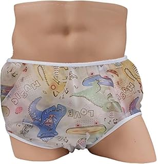 Reusable Washable, Waterproof Incontinent Underpants, Cover-up Diaper for Patients, Elders, Adult Men and Women-Dinosaur Design (XL,White)