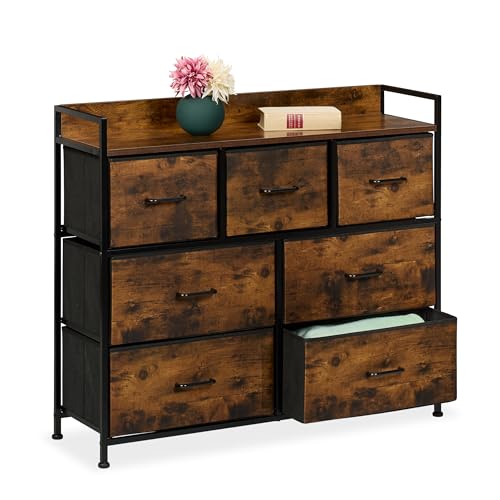 Relaxdays Cómoda 7 Cajones, 85 x 100 x 30,5 cm, Mueble Recibidor, Pasillo y Dormitorio, Cajonera Moderna, Marrón y Negro