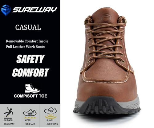 SUREWAY Men's Lightweight Casual Soft Toe Work Boot - Moc Toe, Men's Construction Industry Safety Wedge Work Boot/Shoe - Black, Comfort Insole, Superior Oil/Slip Resistance3