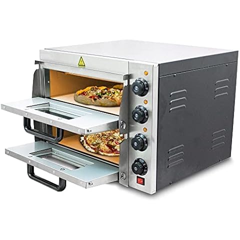 Bituxx Professioneller Doppel Pizzaofen Pizzabackofen Pizzamaker Elektrisch 3000W mit Steinplatte, Gastro Steinbackofen für Pizza, Brot und Backwaren, Leistung 3000 Watt, Temperatur bis zu 350°C Cover