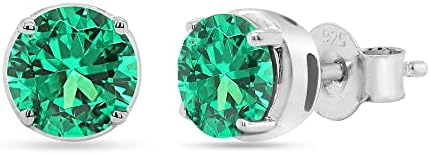 Shineadime 7.6mm Round Shape Simulated Green Emerald Prong Set Stud Earrings with Push Back in 14K White Gold Plated Gift for Womens (Clarity VVS1)