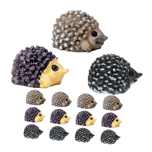IWOWHERO Figurines De Hérisson Miniatures 15pcs pour Décoration De Jardin Résine Gris Jaune Accessoires De Animaux en Résine Décorations Extérieures Charme Et Détails Raffinés