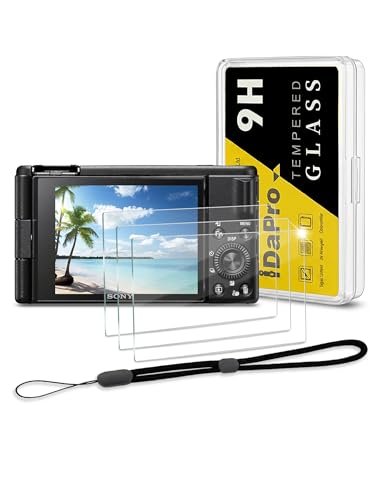 iDaPro [3Pcs Protection d'Ecran pour Sony ZV-1 ZV-1F ZV-1 II / ZV1 ZV1F ZV1 II+[1Pcs] Dragonne,Verre Trempé,Dureté 9H,Anti-rayure,Sans...